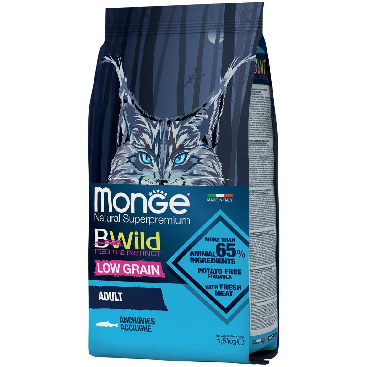 Monge B Wild Adult con Anchoas Alimento Seco para Gatos Adultos Bolsa 1,5 Kg-1