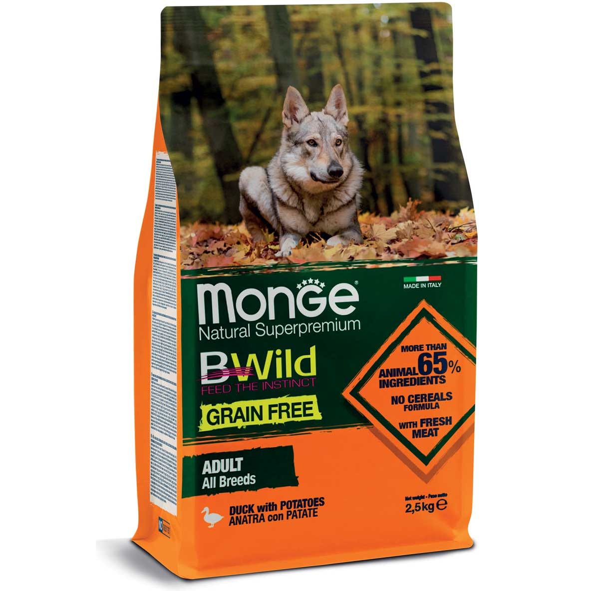 Monge B Wild Grain Free Pato Con Patatas Alimento Seco Para Perros Adultos Bolsa 2,5 Kg-1