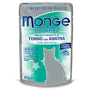 Monge Natural Superpremium Cocido Al Vapor Con Atún Y Pato Comida Húmeda Para Gatos 80g-1