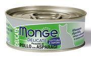 Monge Delicados Trozos de Pollo con Espárragos Comida Húmeda para Gatos Adultos Lata 80g-1