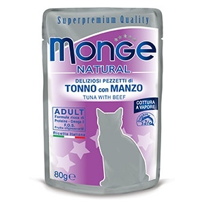 Monge Natural Superpremium Alimento Húmedo De Atún Y Ternera Para Gatos Adultos Al Vapor 80g-1