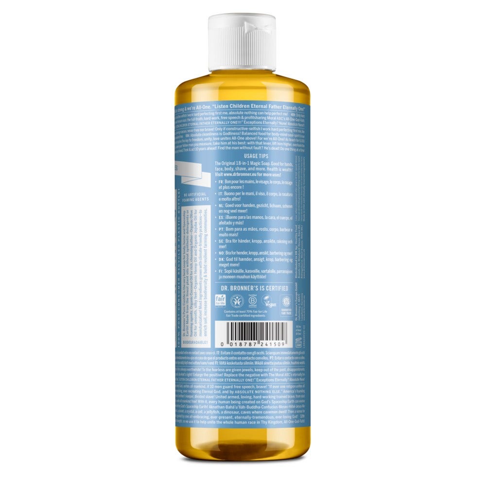 Dr. Bronner's Organic 18 en 1 Jabón Líquido Sin Fragancia 475ml-2