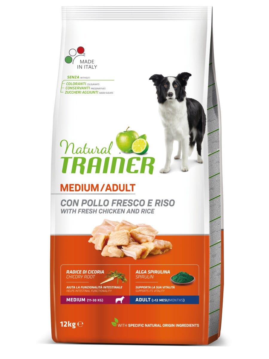 Entrenador Natural Croquetas De Pollo / Arroz / Algas Espirulina Para Perros Adultos Tamaño Mediano Bolsa 12kg-3