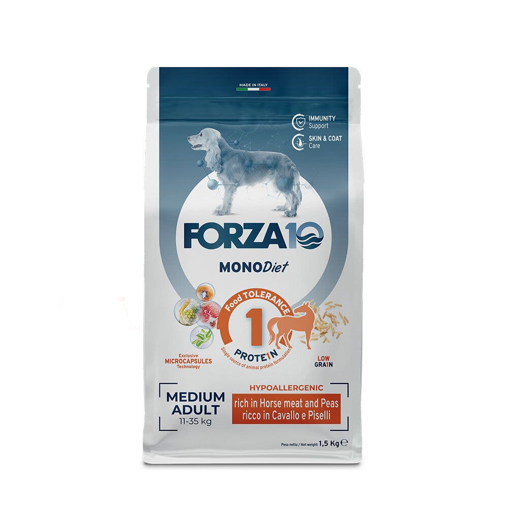 Forza10 Croquetas de Caballo Dietética Mediana con Guisantes para Perros Adultos de Tamaño Mediano Bolsa 12kg-1