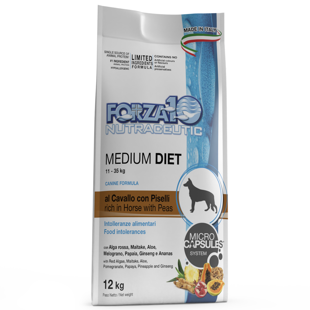 Forza10 Croquetas de Caballo Dietética Mediana con Guisantes para Perros Adultos de Tamaño Mediano Bolsa 12kg-2