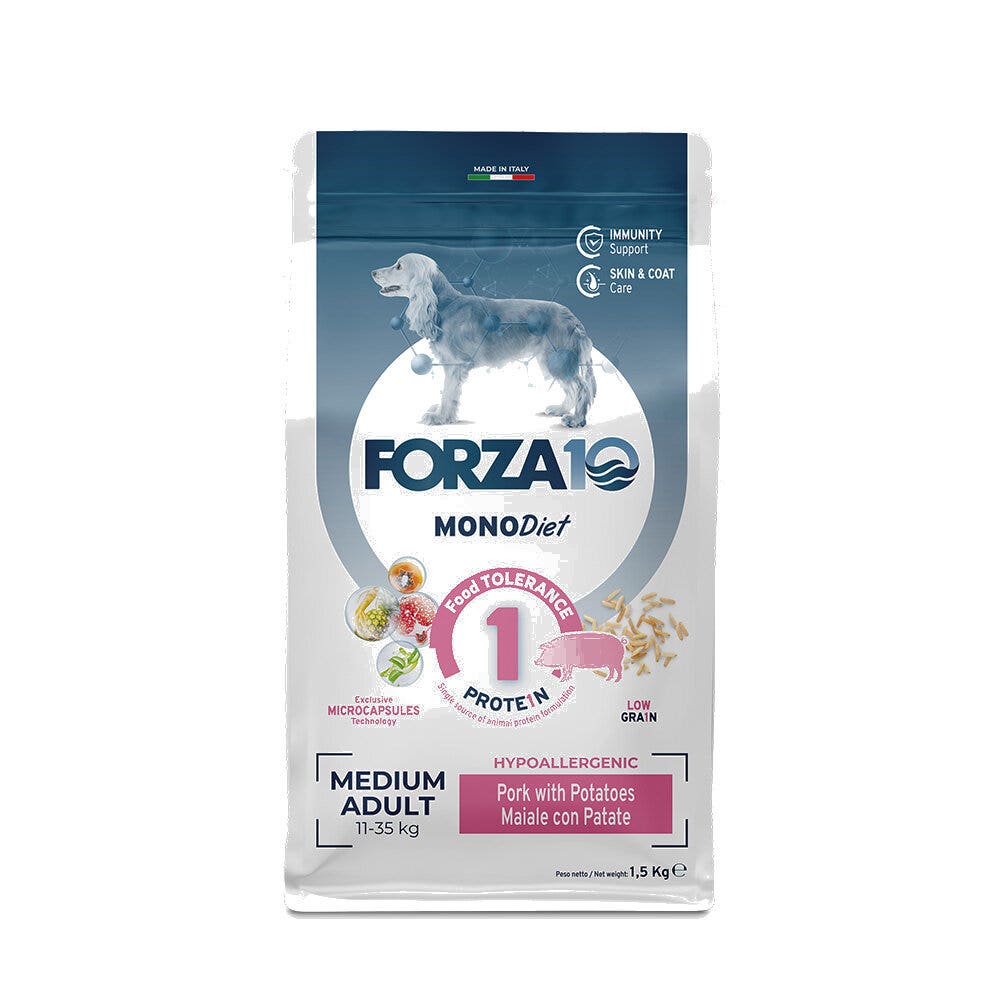 Forza 10 Dieta Mediana Cerdo con Patatas Pienso para Perros de Tamaño Mediano Bolsa 12 Kg-1