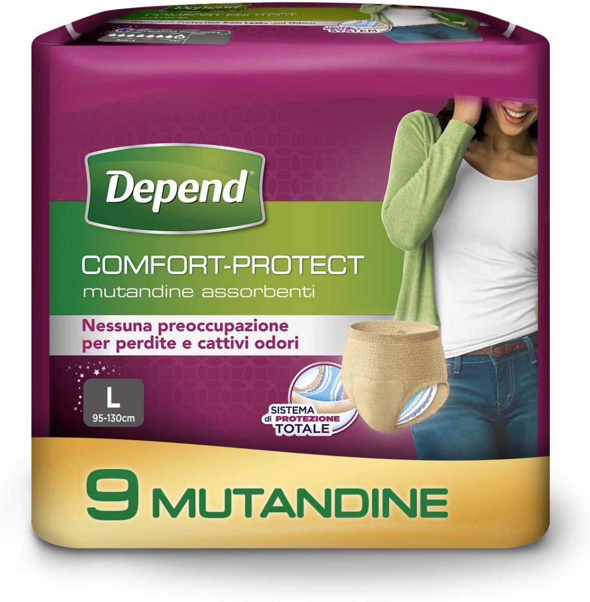 Depend Comfort-Protect Braguitas Absorbentes Mujer Talla L 9 Piezas-1