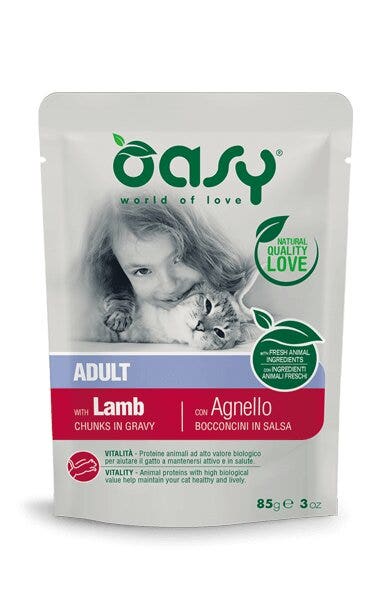 Oasy Bocados en Salsa para Gatos Adultos con Cordero 85g-1