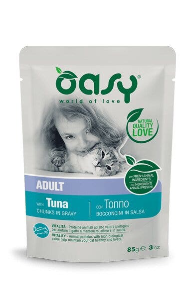 Oasy Bocados en Salsa para Gatos Adultos con Atún 85g-1