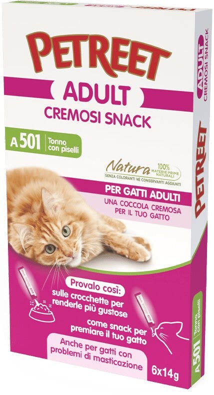 Petreet Adult Snack Cremoso de Atún Claro/Guisantes para Gatos Adultos 6x14g-2