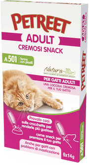 Petreet Adult Snack Cremoso de Atún Claro/Guisantes para Gatos Adultos 6x14g-1