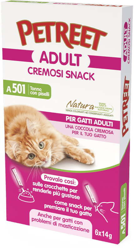 Petreet Adult Snack Cremoso de Atún Claro/Guisantes para Gatos Adultos 6x14g-1