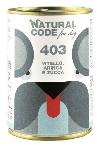 Natural Code 403 Comida Húmeda Con Ternera/Arenque/Calabaza Para Perros Adultos Tarro 400g-2