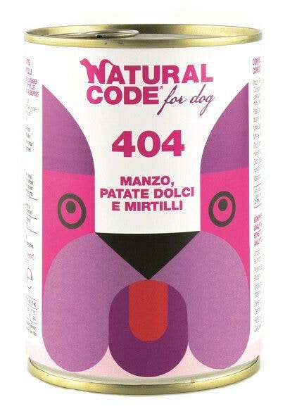 Natural Code 404 Comida Húmeda con Carne de Vacuno/Boniatos/Arándanos para Perros Adultos Tarro 400g-2