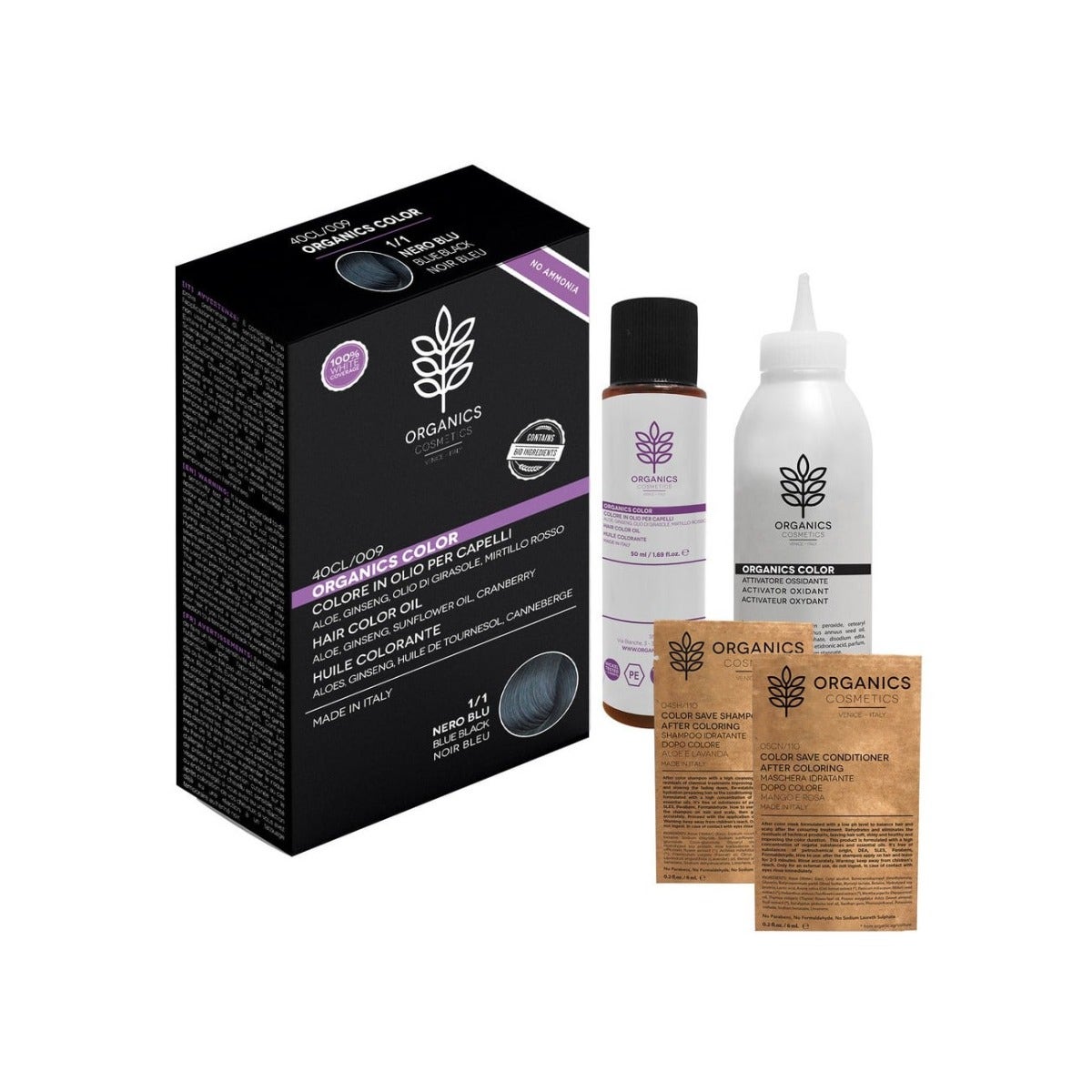 Organics Cosmetics Organics Color 1/1 Kit Tinte Capilar Negro Azul-1