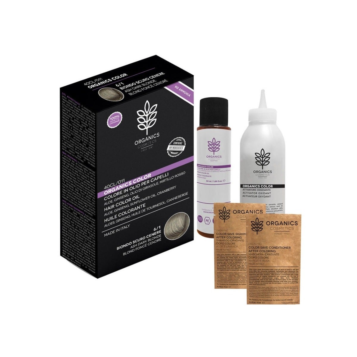 Organics Cosmetics Organics Color 6/1 Kit de tinte para el cabello Rubio Oscuro Rubio Ceniza-1