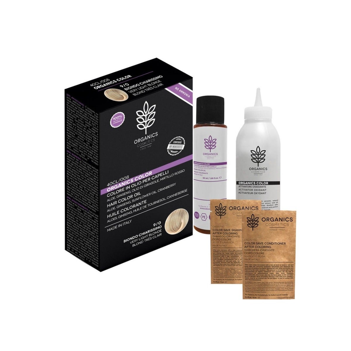 Organics Cosmetics Organics Color 9/0 Kit de tinte para el cabello Rubio muy claro-1