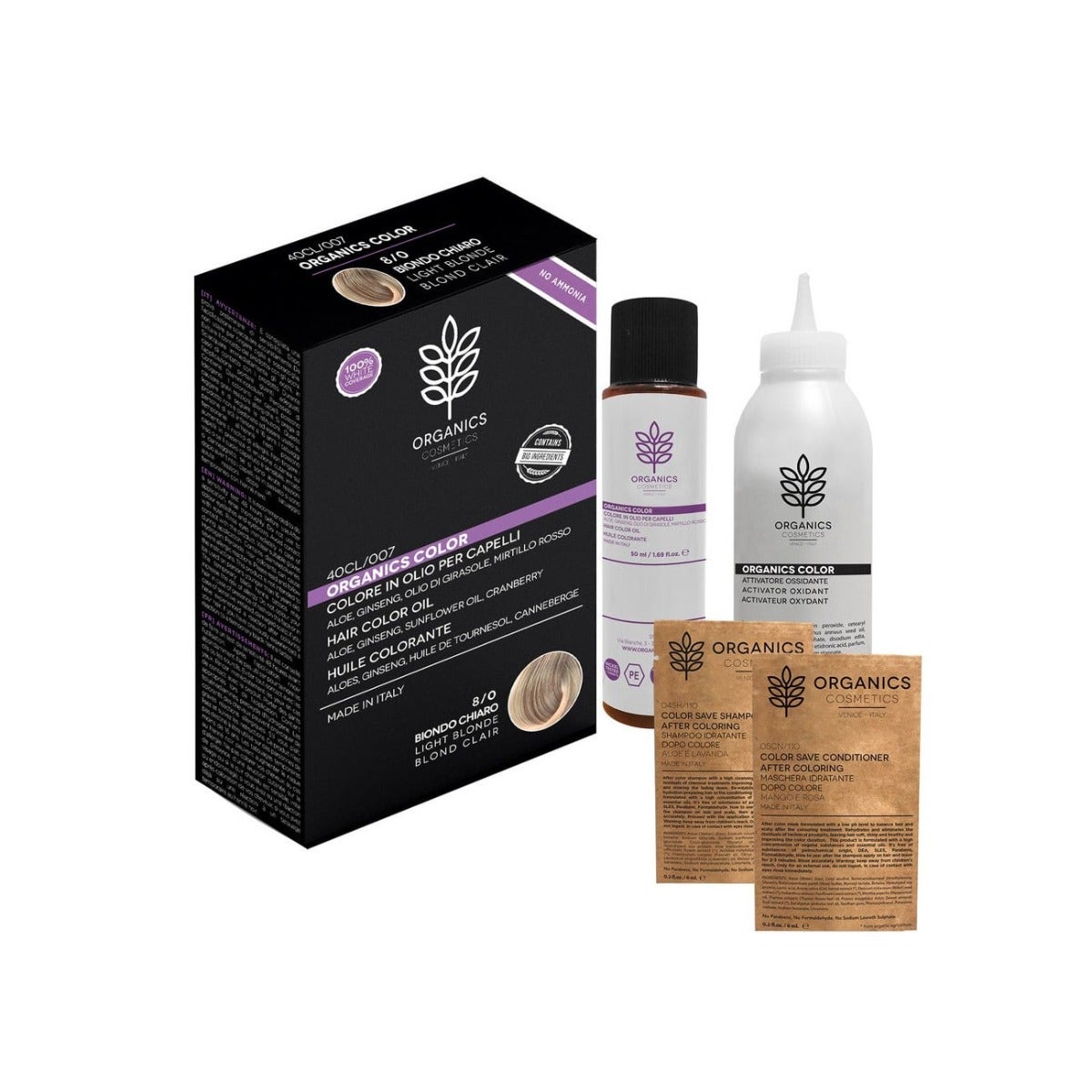 Organics Cosmetics Organics Color 8/0 Kit de tinte para el cabello Rubio Claro-1