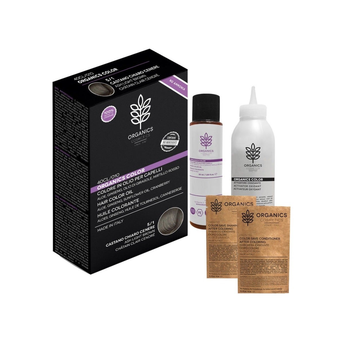 Organics Cosmetics Organics Color 5/1 Kit de tinte para el cabello Castaño Claro Ceniza-1