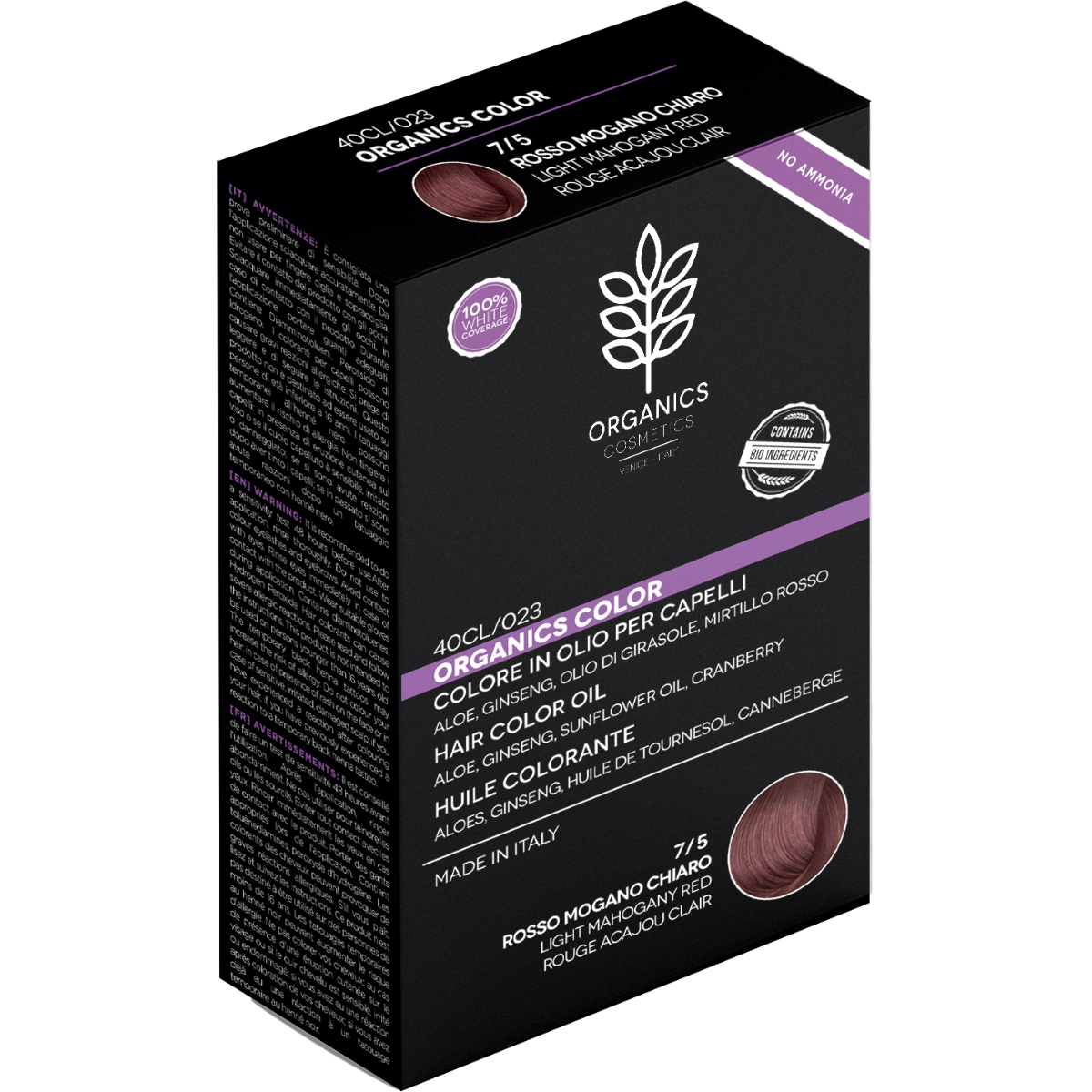 Organics Cosmetics Color En Aceite Cabello 7/5 Rojo Caoba Claro-1