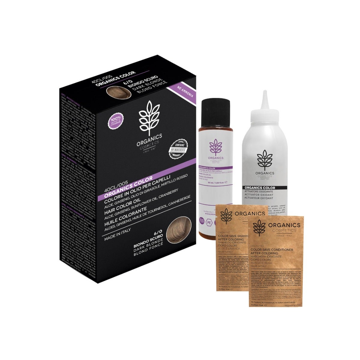 Organics Cosmetics Organics Color 6/0 Kit de tinte para el cabello Rubio Oscuro-2