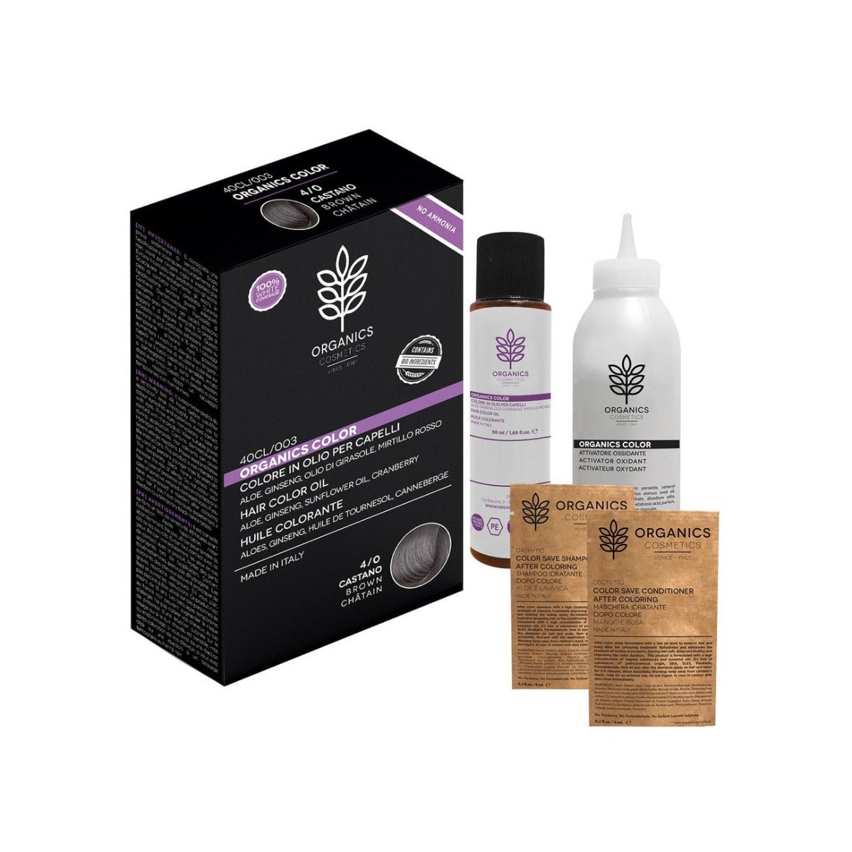 Organics Cosmetics Organics Color 4/0 Kit de Tinte Capilar Castaño-1