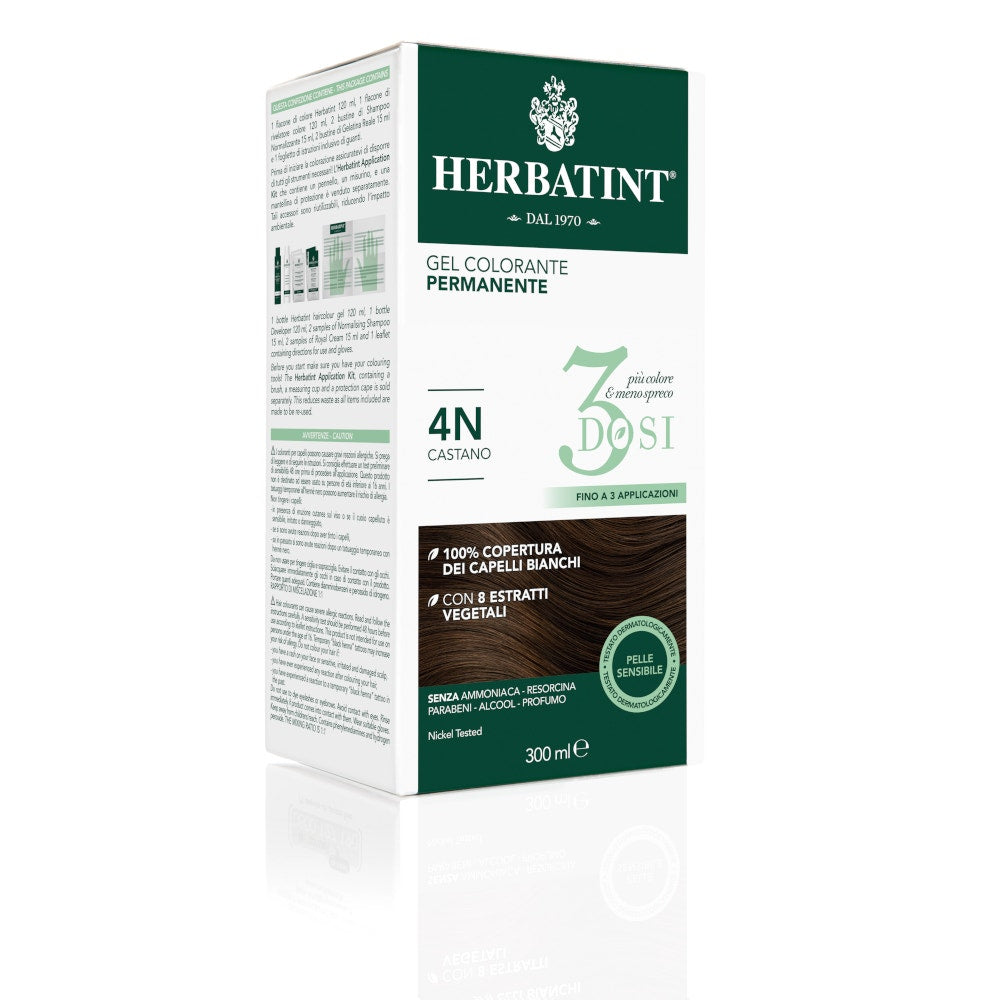 Herbatint Gel Permanente Coloración Capilar 4N Castaño 300ml 3 Dosis-4
