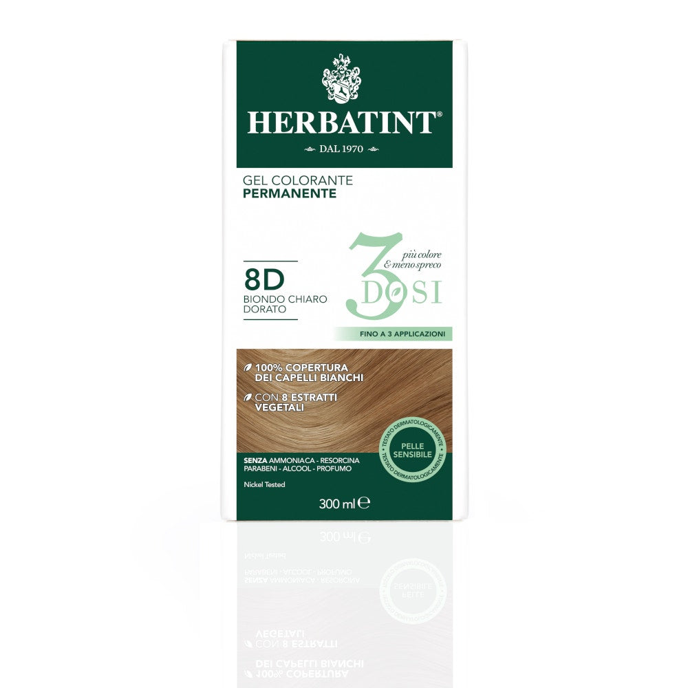 Herbatint Tinte Capilar Gel Permanente 8D Rubio Claro Dorado 3 Dosis 300ml-3