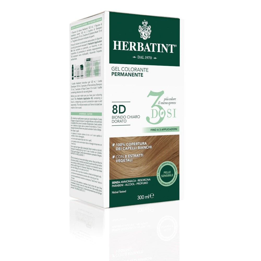 Herbatint Tinte Capilar Gel Permanente 8D Rubio Claro Dorado 3 Dosis 300ml-2