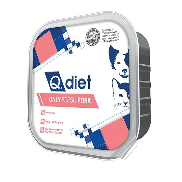 Q.Vet Q Diet Only Comida Húmeda Fresca De Cerdo Con Carne De Cerdo Para Perros/Gatos Adultos 150g Tarrina-1