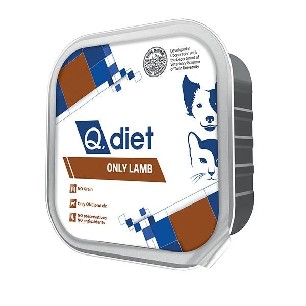 Q.Vet Q Diet Only Cordero Comida Húmeda Con Cordero Para Perros/Gatos Adultos 150g Tarrina-1