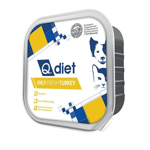 Q.Vet Q Diet Only Pavo Comida Húmeda Con Pavo Para Perros/Gatos Adultos 150g Tarrina-1
