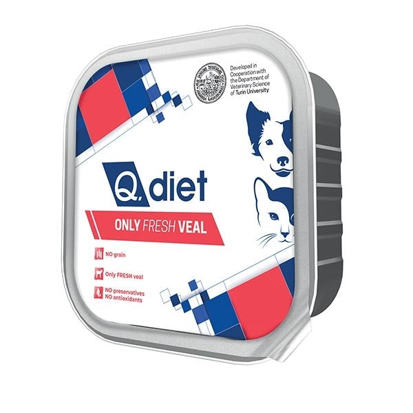 Q.Vet Q Diet Only Ternera Comida Húmeda Con Ternera Para Perros/Gatos Adultos 150g Tarrina-1