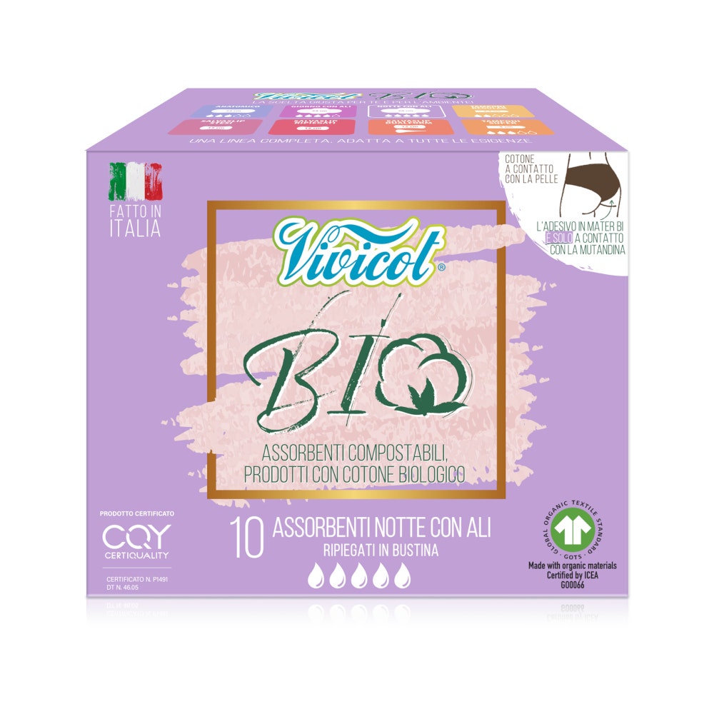Vivicot Toallas Higiénicas De Algodón Noche Con Alas 10 Piezas-2