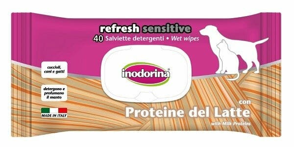 Inodorina Refresh Toallitas Limpiadoras Sensibles con Proteínas de Leche para Perros/Gatos 40 Toallitas-2