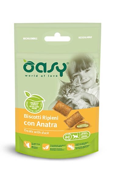 Oasy Snack para Gatos Galletas Rellenas de Pato 60g-1