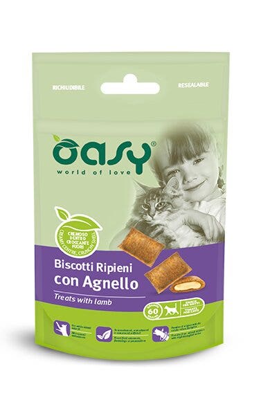 Oasy Snack para Gatos Galletas Rellenas de Cordero 60g-1