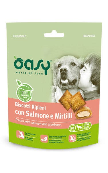 Oasy Snack para Perros Galletas Rellenas de Salmón y Arándanos 80g-2