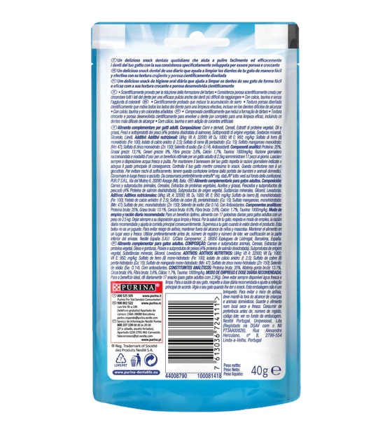Purina Dentalife Daily Oral Care Golosinas Snacks Para Gatos Pollo Salmón 40g-1