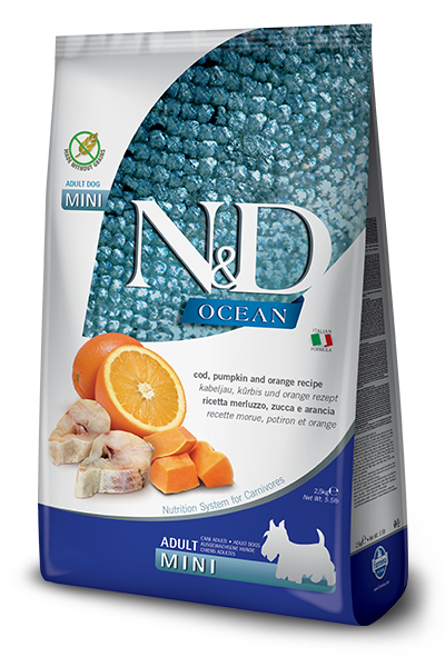 Farmina N&D Ocean Bacalao Y Calabaza Perros Adultos Tamaño Mini Bolsa 2,5kg-1