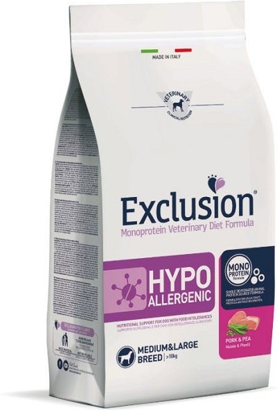 Fórmula de dieta veterinaria monoproteica de exclusión, croquetas de cerdo/guisantes hipoalergénicas con carne de cerdo/guisantes para perros adultos, tamaño mediano/grande, lote de 2 kg-1
