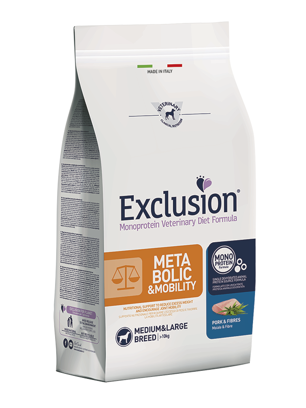 Exclusion Monoprotein Veterinary Diet Formula Croquetas metabólicas y de movilidad con cerdo/fibra para perros adultos Tamaño mediano/grande Bolsa de 12 kg-1