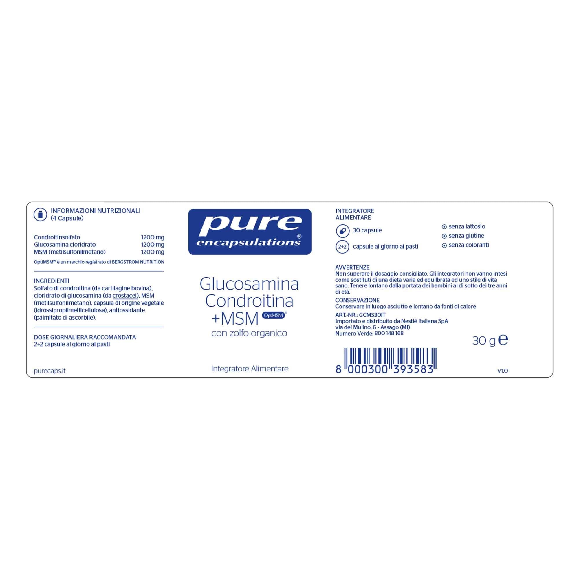 Pure Encapsulations Glucosamina Condroitina + MSM 30 Cápsulas-5