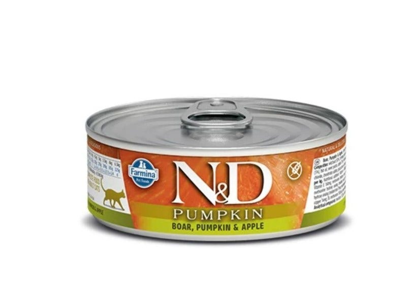 Farmina N&D Pumpkin Grain Free Jabalí Gato Calabaza Y Manzana 80 Gr-1