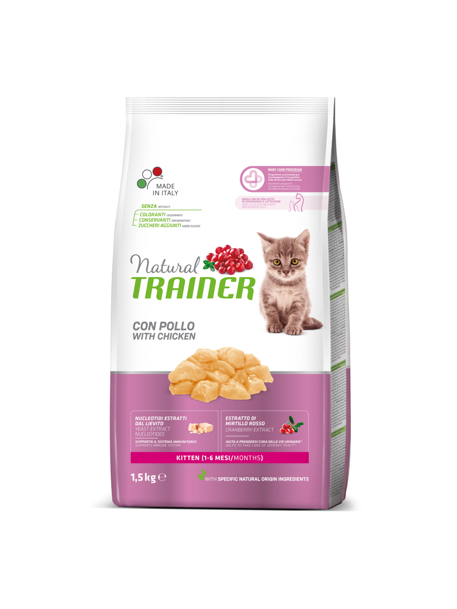 Natural Trainer Kitten Croquetas con Pollo para Gatos Cachorros Bolsa 1,5kg-1