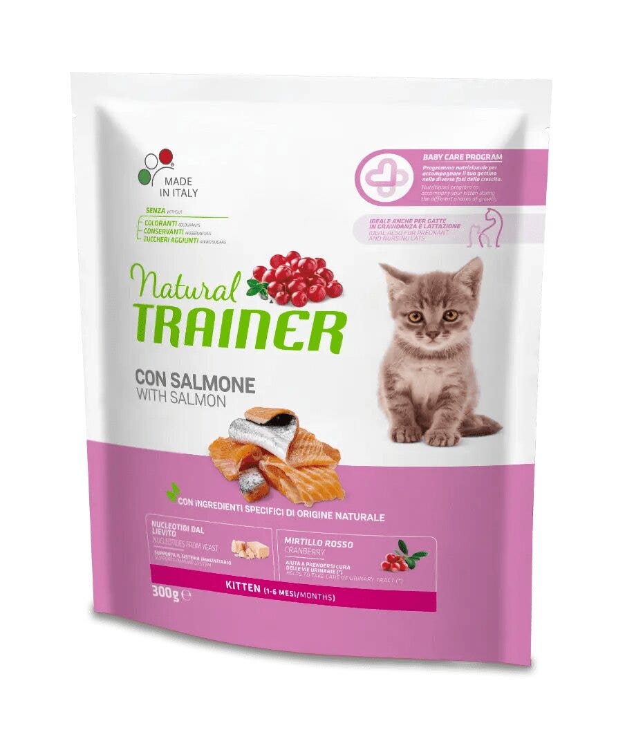 Natural Trainer Kibble Kitten con Salmón para Gatos Cachorros Bolsa 300g-1