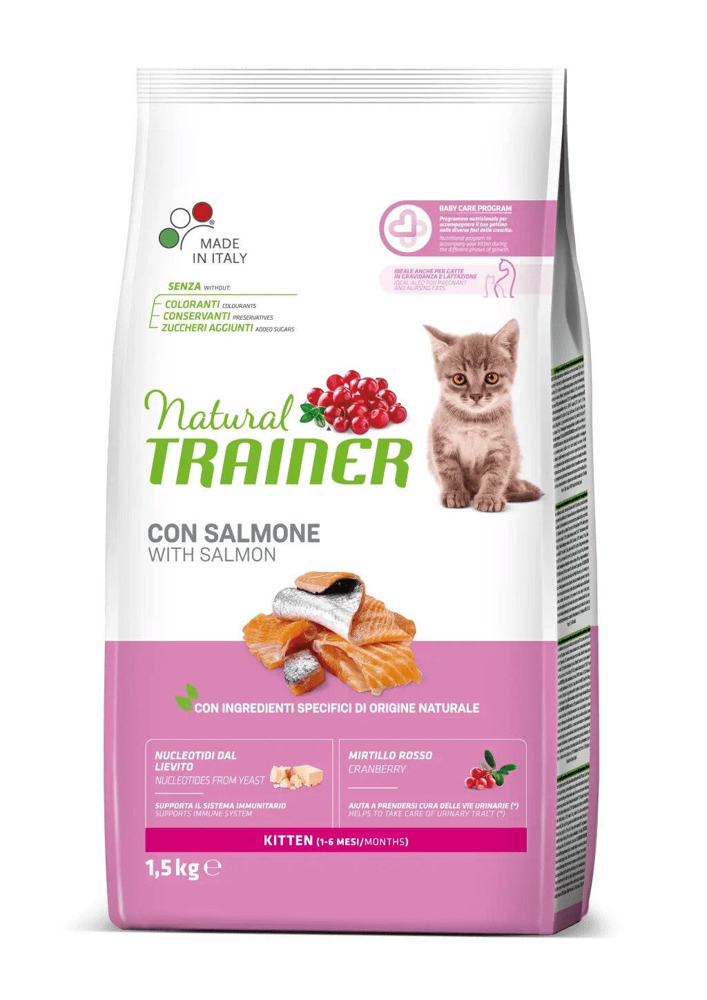 Natural Trainer Kibble Kitten con Salmón para Gatos Cachorros Bolsa 1,5kg-1
