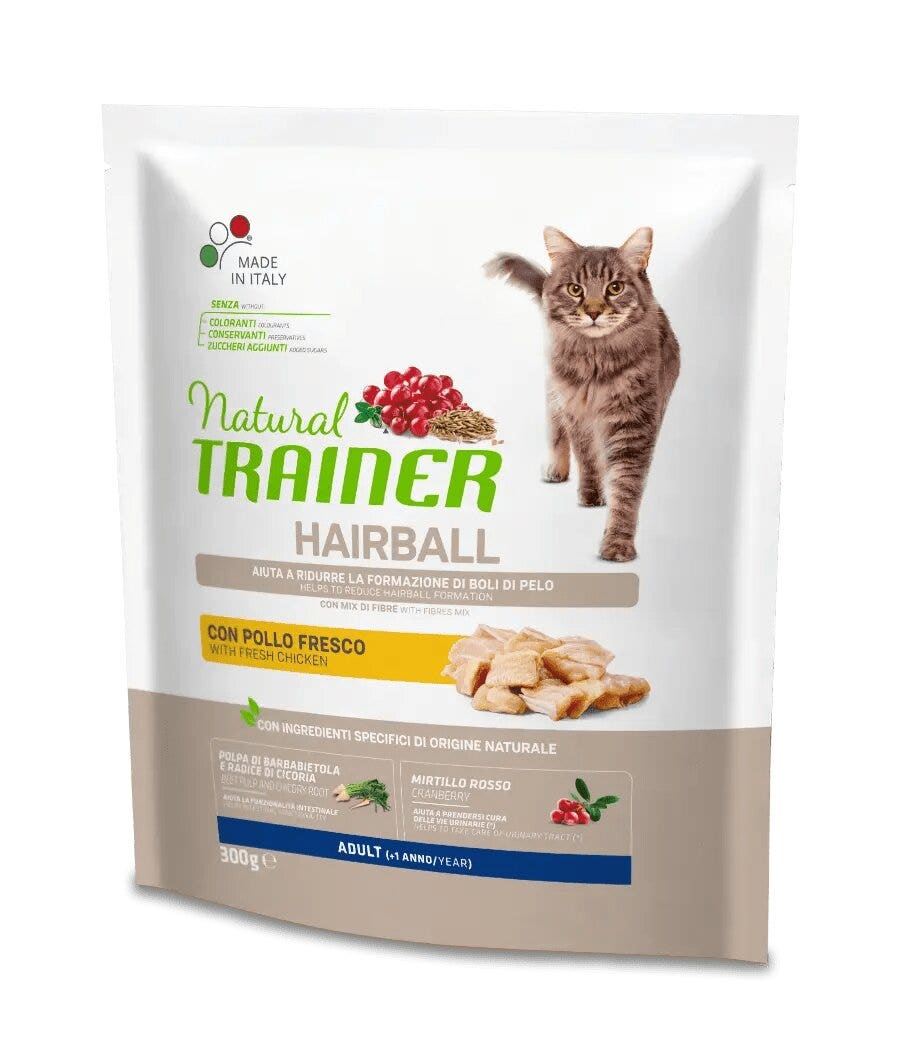 Natural Trainer Croquetas Hairball con Pollo para Gatos Adultos Bolsa 300g-1