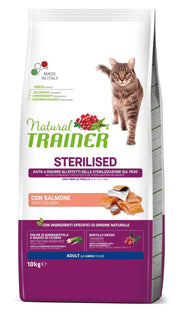 Natural Trainer Croquetas Esterilizadas con Salmón para Gatos Adultos Bolsa 10kg-1