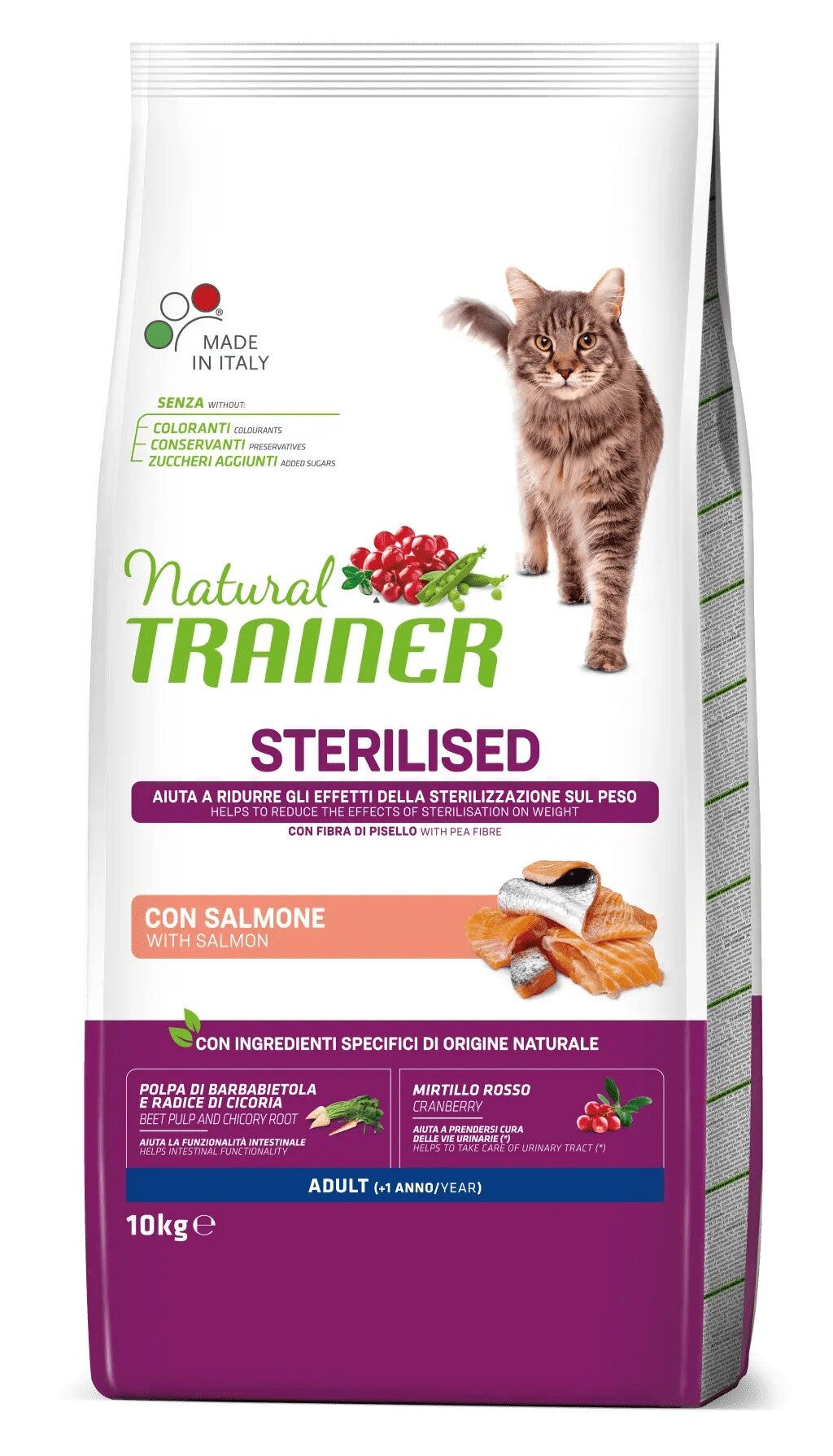 Natural Trainer Croquetas Esterilizadas con Salmón para Gatos Adultos Bolsa 10kg-1